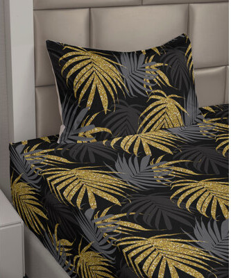 Ambesonne Palm Sheet Set Modern Exotic Island Leaves Dark Grey Mustard