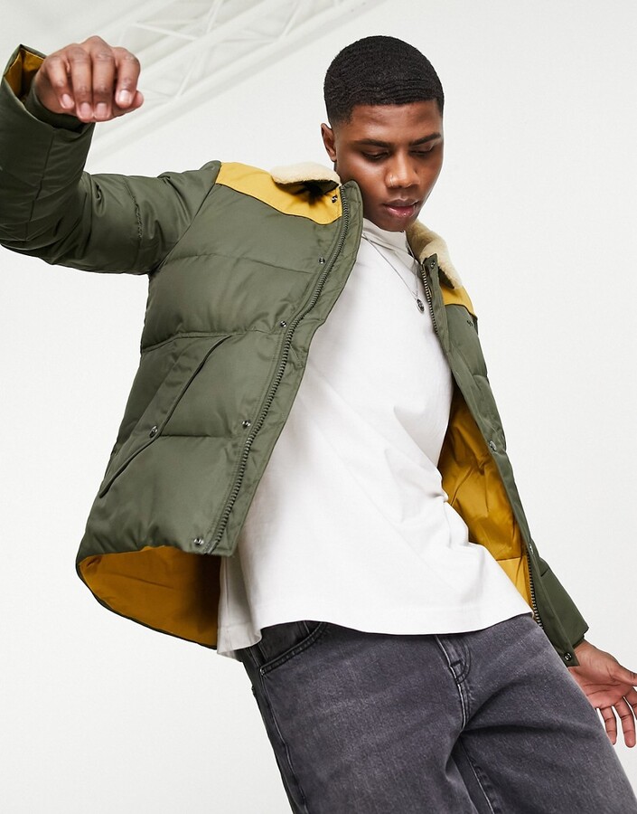 Schott Hills faux fur collar contrast yoke puffer jacket slim fit