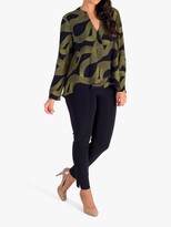 Thumbnail for your product : Chesca Abstract Wave Print Asymmetric Jersey Jacket, Navy/Lime