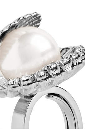 Miu Miu Silver-tone, Faux Pearl And Crystal Ring