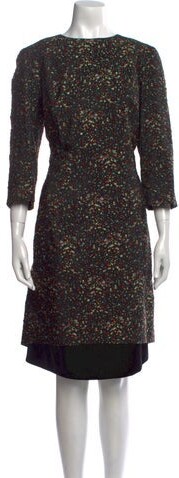 Akris Punto Floral Print Knee-Length Dress Akris Punto Sheath Dress Black Floral Print Three-Quarter Sleeve with Bateau Neckline Designer