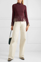 Thumbnail for your product : STAUD Mika Cropped Fringed Stretch-knit Top - Merlot