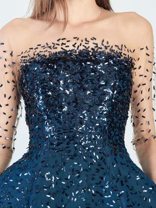 Oscar de la Renta Paillette-Embroidered Illusion Tulle and Silk-Faille Gown
