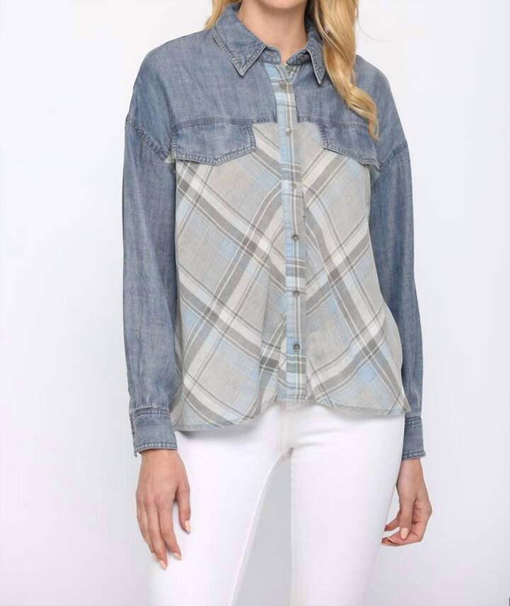 Fate Tencel Contrast Shirt In Denim Blue