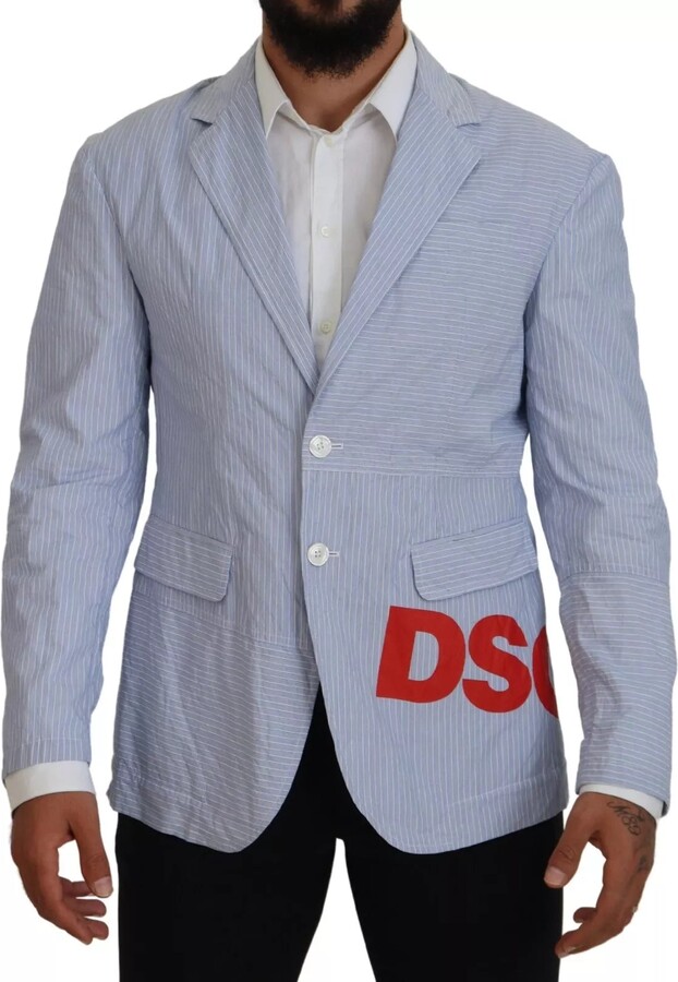 DSQUARED2 Blue Striped Single Breasted Formal Coat Men's Blazer (Pre-Owned)