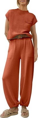 ANRABESS Women's Two Piece Outfits Sweater Sets Knit Pullover Tops and High Waisted Pants Tracksuit Lounge Sets