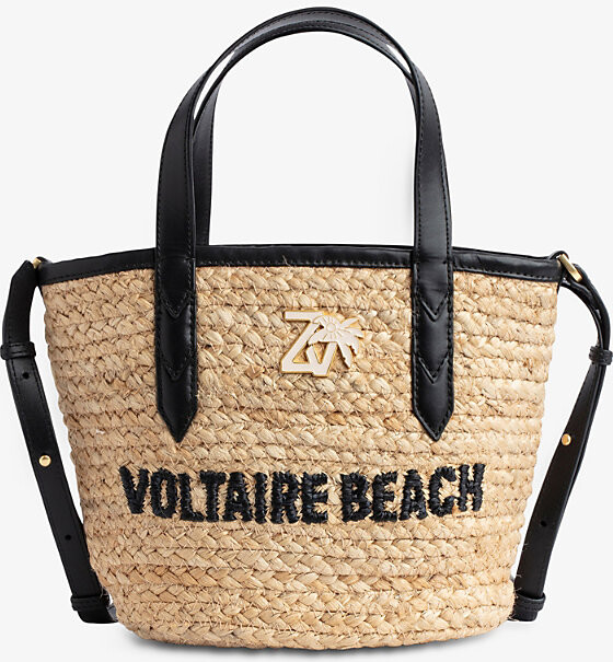 Zadig & Voltaire Womens Noir Slogan-embroidered Leather-strap Jute Tote bag  - ShopStyle