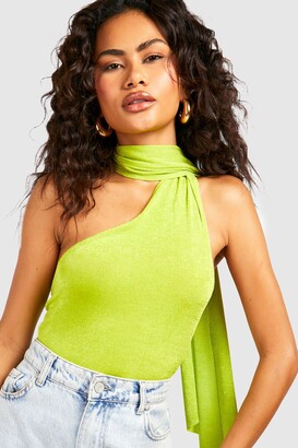 boohoo Acetate Slinky Halter Scarf Detail one piece - ShopStyle Tops