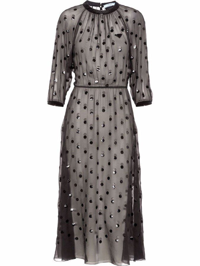 【プラダ・PRADA】Polka-dot ette dress Prada Polka Dot Pleated Dress in Black — UFO No More