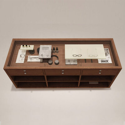 Artistic Soul XKX Premium Furniture Brown Solid Wood Display Counter with Tempered Glass Top, Three Drawers, and Open Shelf Storage