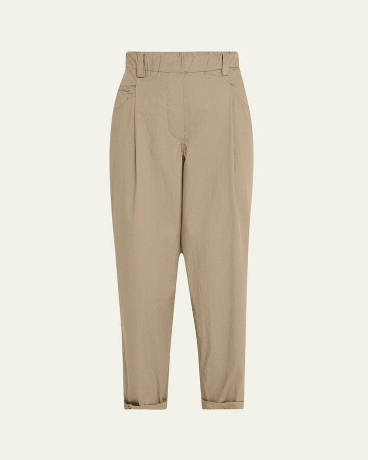 Brunello Cucinelli Baggy Poplin Cropped Pull-On Pants