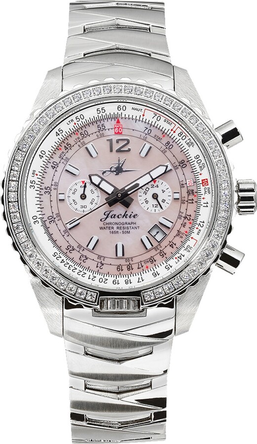 Abingdon Co. Women's Jackie Chronograph Multifunctional Silver-Tone Stainless Steel Bracelet Watch 41-1/2mm