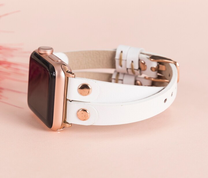 Leather Apple Watch Band 38mm 40mm 41mm 42mm 44mm 45mm 46mm 49mm Women Slim Iwatch Strap Bracelet Series 10 9 8 7 6 5 4 Ultra Se