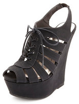 Thumbnail for your product : Charlotte Russe Cut-Out Lace-Up Platform Wedges