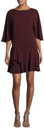 Halston Flowy-Sleeve Dress w/ Ruffle Skirt