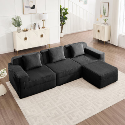 Wrought Studio Modular 3 Seat L Shape Sectional Boneless Sofa