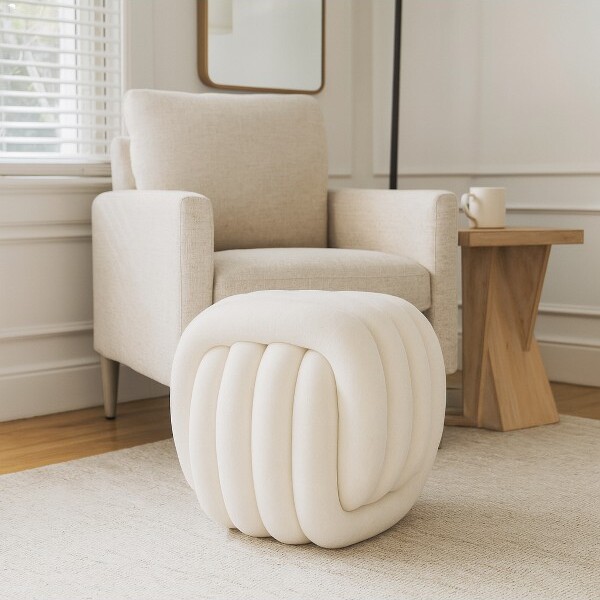 Sagebrook Home DecorativeKnotStoolforHomeDecor-ModernArtInspiredDesignOttomanPerfectforVanityBedroomandLivingRoomFurniture-18\