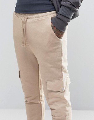 ASOS Skinny Joggers With Cargo Pockets In Stone
