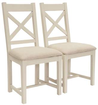 Willis & Gambier Pair Of 'Newquay' Cross Back Dining Chairs With Beige Fabric Seats