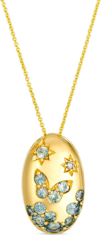 LeVian Montana Sapphire (1.27 ct. t.w.) and Nude Diamond (0.03 ct. t.w.) Pendant Necklace in 14K Honey Gold