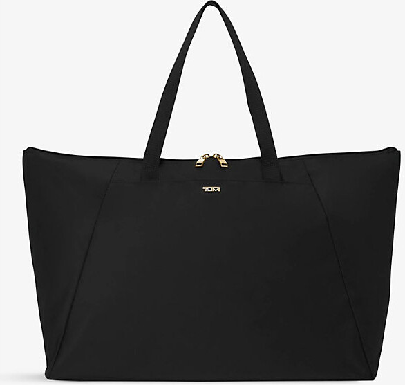 Tumi Womens Black/Gold Just In Case Double-Zip Branded Nylon Tote