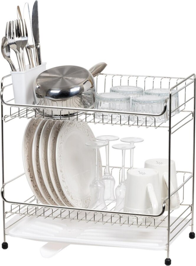 Iris Usa 2-tier Medium-sized Dish Rack with Drain Spout, White