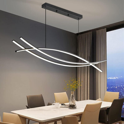 Modern Chandelier Linear Pendant Light LED Dimmable Hanging Light Fixture 3000K 6500K With Remote Control