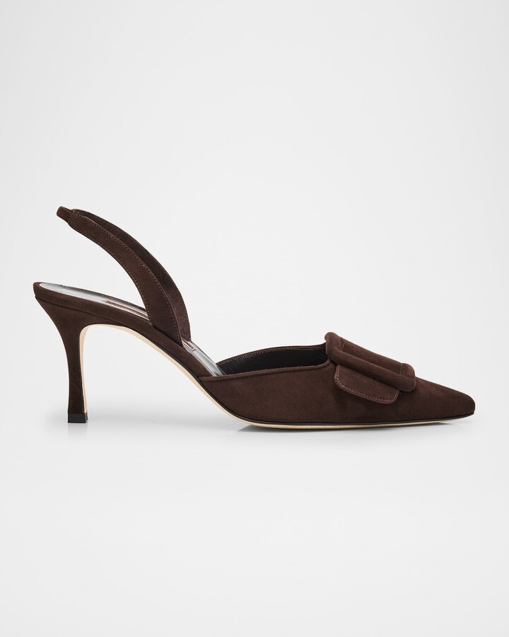 Manolo Blahnik Maysli Suede Buckle Halter Pumps