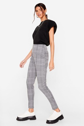 Nasty Gal Womens Houndstooth High Waisted Fitted Trousers - Mono - 6