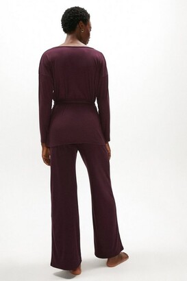 Belted Top And Wide Leg Pant Set