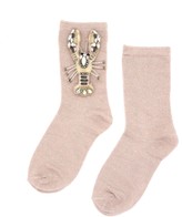 Thumbnail for your product : Laines London Pink Glitter Socks With Crystal Lobster Brooch