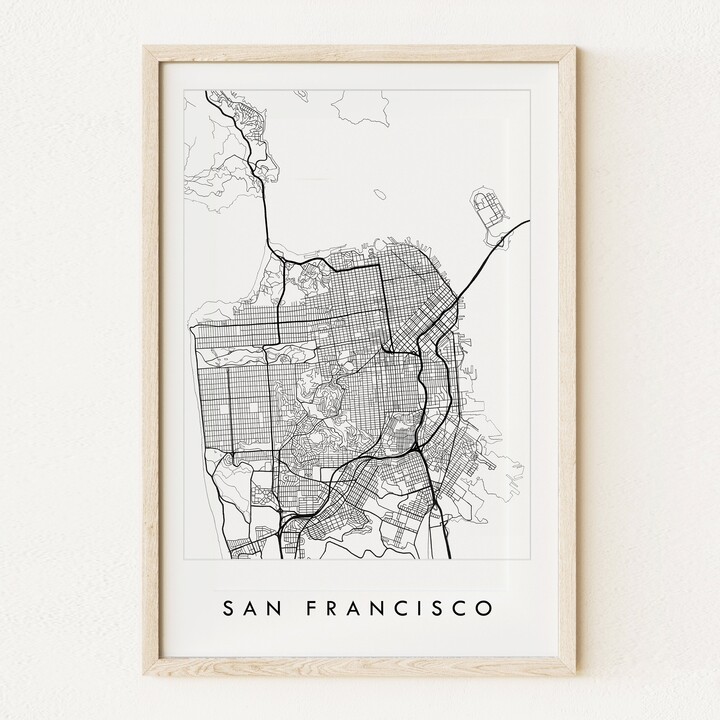 Greater San Francisco Street Map City Drawing Black Grey Ink | Art Print California Wedding Graduation Moving Realtor Gift