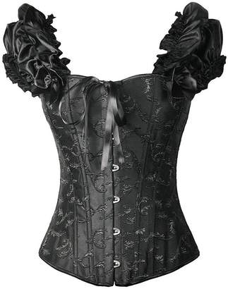 Hunter Little Brocade Corset Ruched Sleeves Sexy Women Embroidered Corset