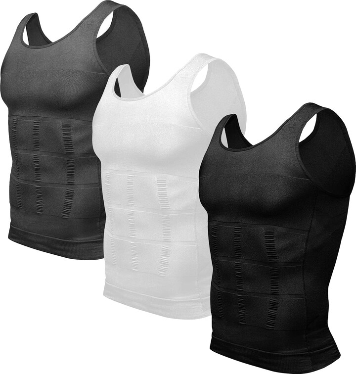 Toptie Men's Slimming Body Shaper Compression Shirt, Shapewear Sculpting  Vest Muscle Tank-White-XXL