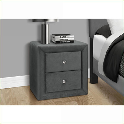 Latitude Run Grey Velvet Transitional Nightstand with 2 Drawers - No Assembly