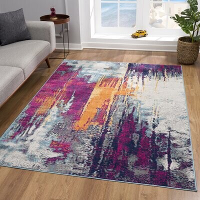 17 Stories Sharptown Abstract Aqua/Red/Purple Area Rug - ShopStyle