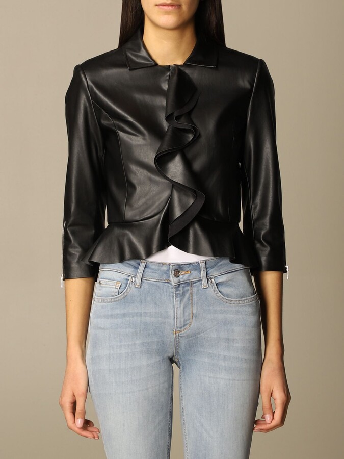 black ruffle leather jacket