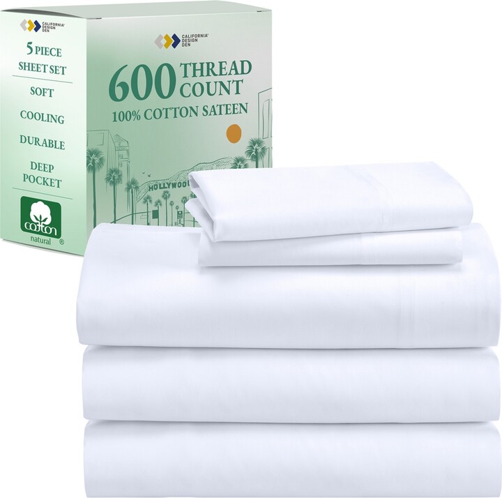 California Design Den 5-Star Luxury Sheet Set, 600 Thread Count Cotton Sateen, Soft & Crisp Bed Sheets - Split King size