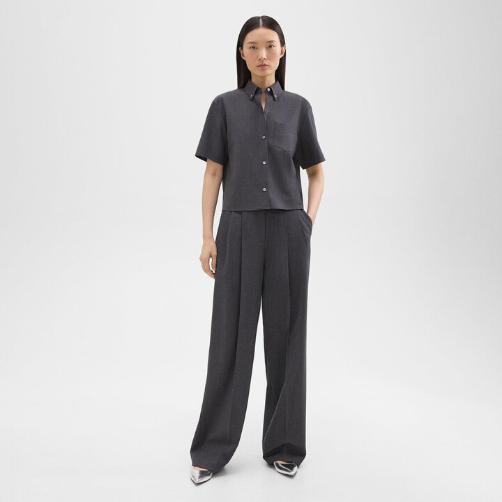 Theory + Demitria 2 Check Stretch-Wool Flared Pants