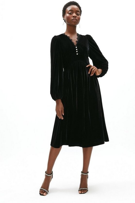 black velvet midi dress