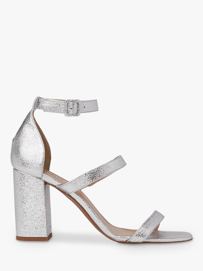silver open toe block heels