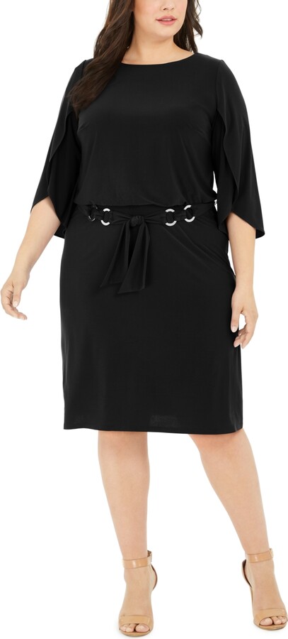 MSK Plus Size Belted Tulip-Sleeve Dress - ShopStyle