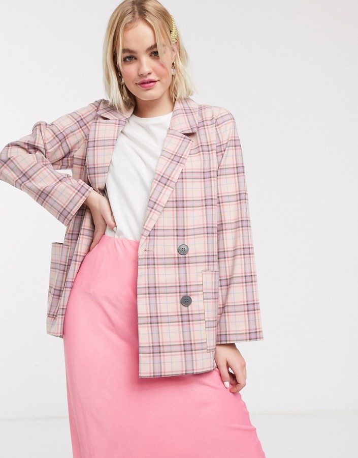 Monki Checked Double Breasted Jacket Online Sale, UP TO 69% OFF