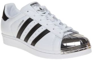 adidas New Womens White Superstar 80's Metal Toe Leather Trainers Court Lace Up