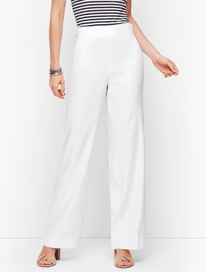 petite white linen pants