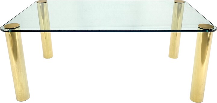 Pace Collection 3/4" Thick Glass Top Rounded Corners Brass Cylinder Legs Mid Century Modern