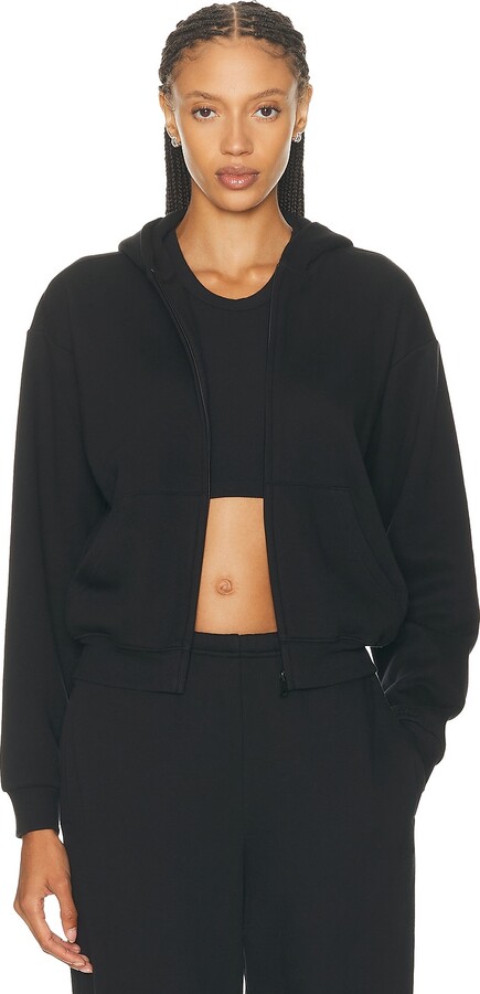 SKIMS Cotton Fleece Classic Zip-Up Hoodie in Black