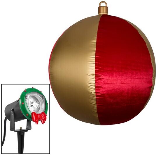 Gemmy Industries 4.5Ft Airblown® Inflatable Mixed Media Hanging Velvet Ornament Round Vertical Stripes W/ External Spotlight