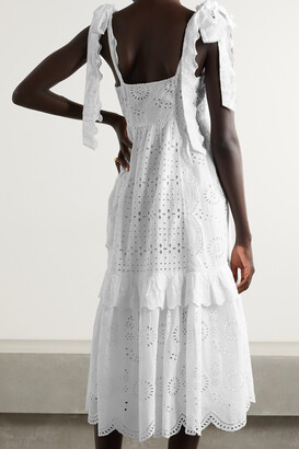 LoveShackFancy Antonella Tiered Broderie Anglaise Cotton Midi Dress - White