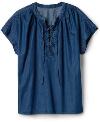 Gap Short Sleeve Lace-Up Denim Shirt